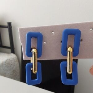 Blue and Gold Geometric Earrings